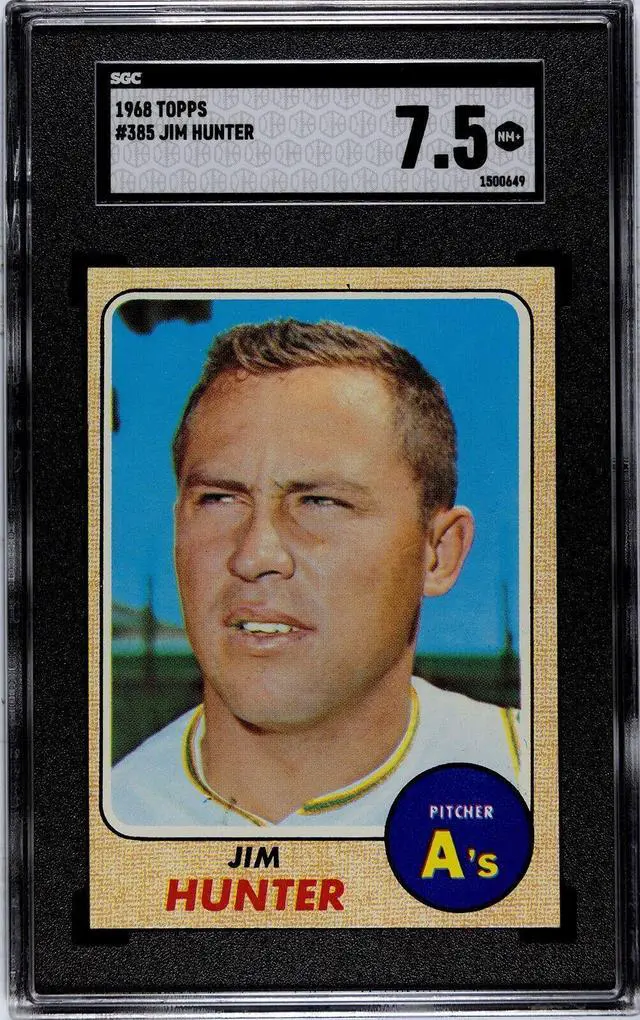 Main image of Jim "Catfish" Hunter 1968 Topps Baseball Card #385- SGC Graded 7.5 NM+ (Oakland Athletics/HOF)
