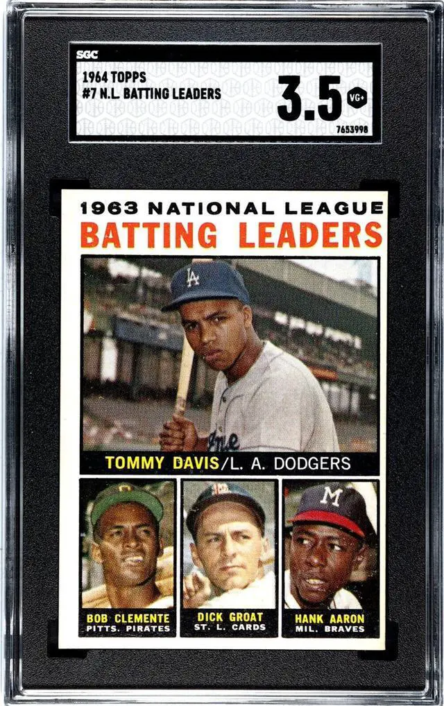 Main image of 1964 Topps NL Batting Leaders- Roberto/Bob Clemente/Hank Aaron Card #7- SGC Graded 3.5 VG+ (w/Davis & Groat)
