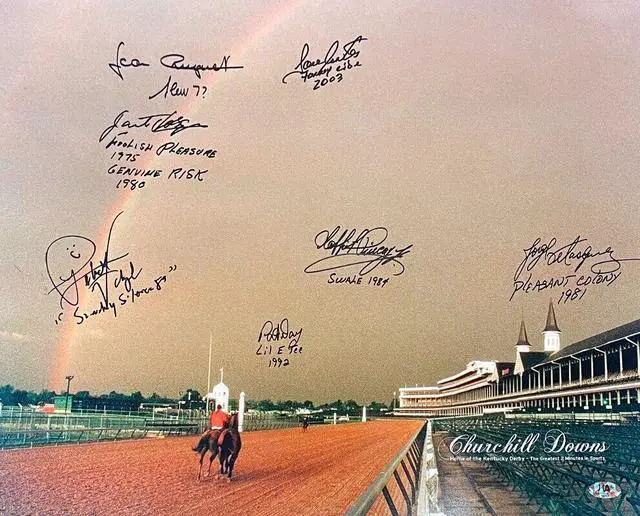 Main image of Churchill Downs Kentucky Derby Winners signed Horse Racing Rainbow 16x20 Photo 7 sigs- MAB Holo