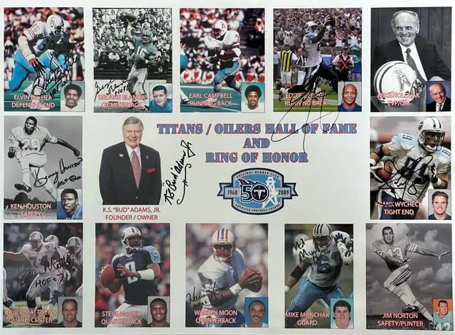 Main image of 1960-2009 50th AFL Titans/Oilers HOF/ROH Signed 18x24 Photo-9 sigs Beckett Bud Adams/Warren Moon/Munchak/Wycheck/Eddie George
