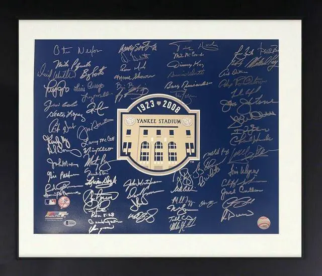 Main image of New York Yankees signed 16x20 Photo Custom Framed 2008 Yankee Stadium Final Season Logo with 69 signatures