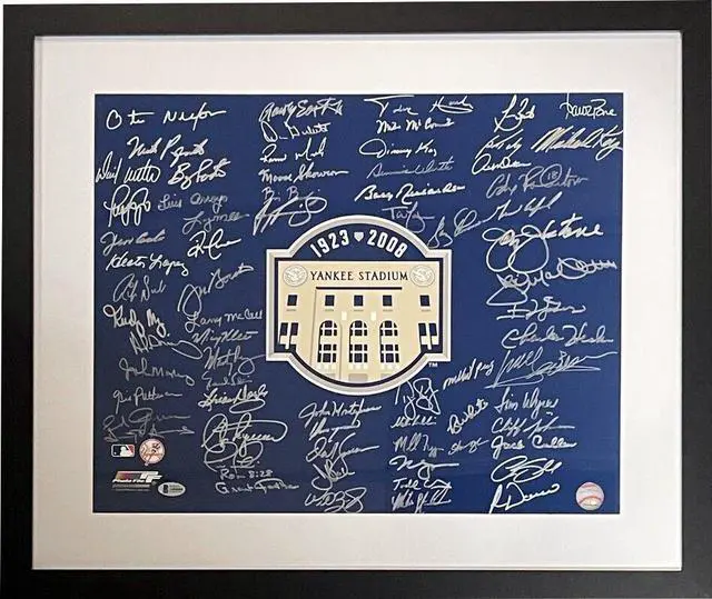 Main image of New York Yankees signed 16x20 Photo Custom Framed 2008 Yankee Stadium Final Season Logo with 69 signatures