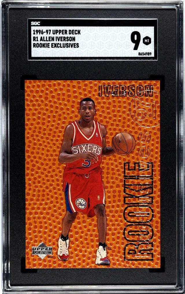 Main image of Allen Iverson 1996-97 Upper Deck Rookie Exclusives Rookie Card (RC) #R1 - SGC Graded 9 Mint (Philadelphia 76ers)