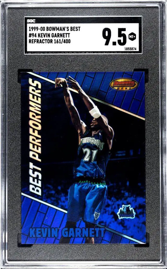 Main image of Kevin Garnett 1999-00 Bowman's Best Refractor Card #94 /400- SGC Graded 9.5 Mint+ (Minnesota Timberwolves)