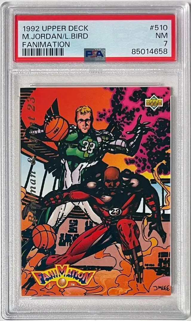Main image of Michael Jordan/Larry Bird 1992-93 Upper Deck Fanimation Card #510- PSA Graded 7 NM (Bulls/Celtics)