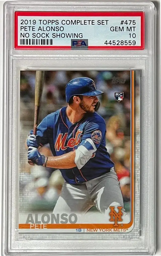 Main image of Pete Alonso 2019 Topps Complete Set Rookie Card (RC) #475- PSA Graded 10 Gem Mint (No Sock Showing/New York Mets)