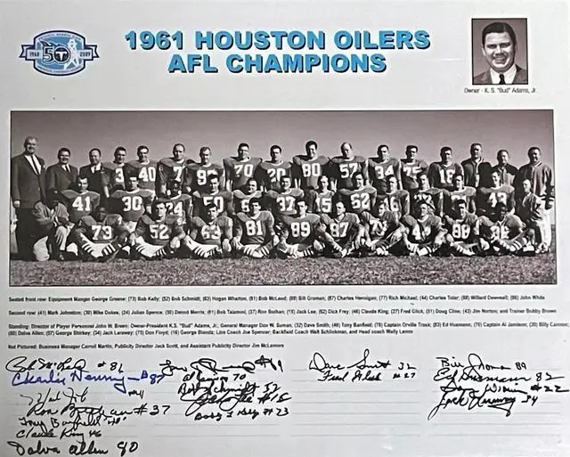 Main image of 1961 Houston Oilers AFL Champions 50th Anniversary 16x20 Team Signed Photo -18 Sigs COA - McLeod/Groman/Bothan/Laraway/Reed