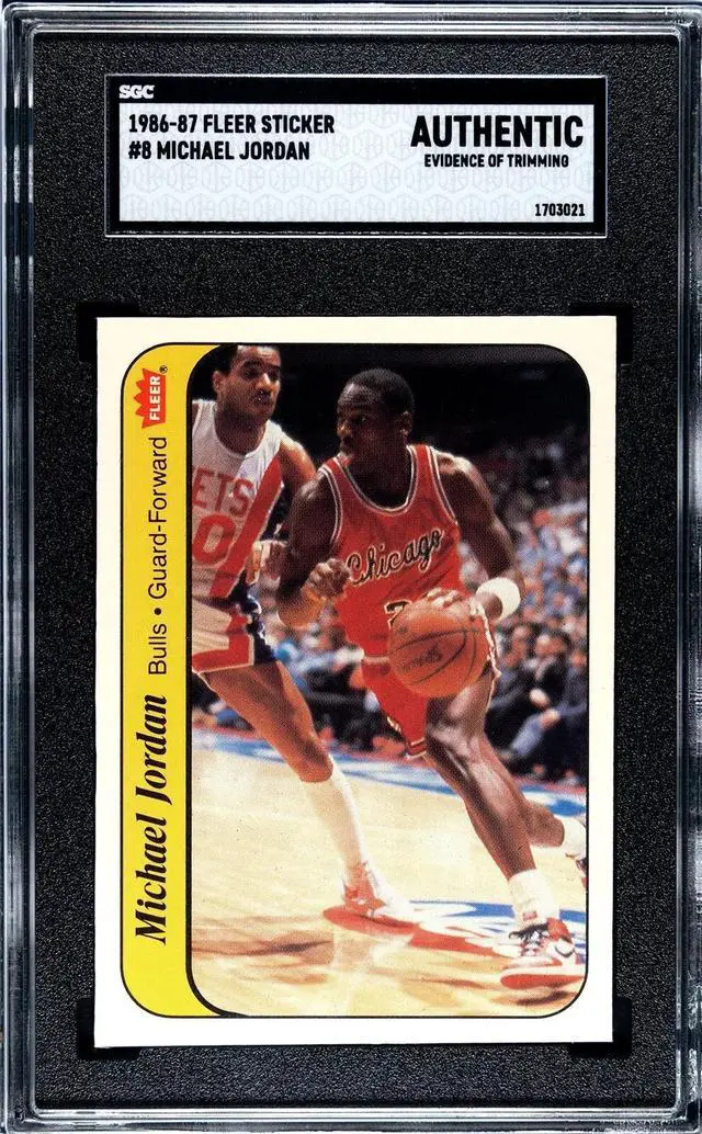 Main image of Michael Jordan 1986-87 Fleer Sticker Rookie Card (RC) #8- SGC Graded Authentic Evid of Trimming (Chicago Bulls/HOF/GOAT)