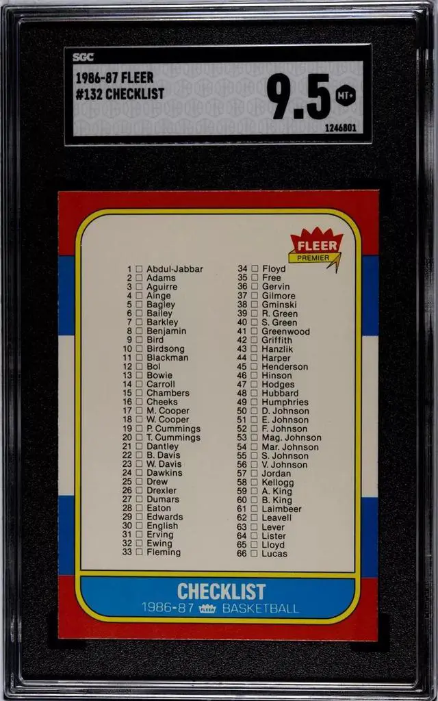 Main image of 1986-87 Fleer Basketball Checklist 1-132 Card #132- SGC Graded 9.5 Mint+