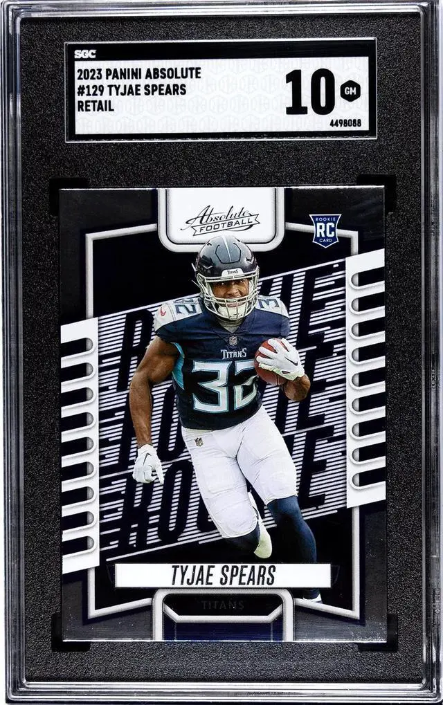Main image of Tyjae Spears 2023 Panini Absolute Retail Rookie Card (RC) #129- SGC Graded 10 Gem Mint (Tennessee Titans)
