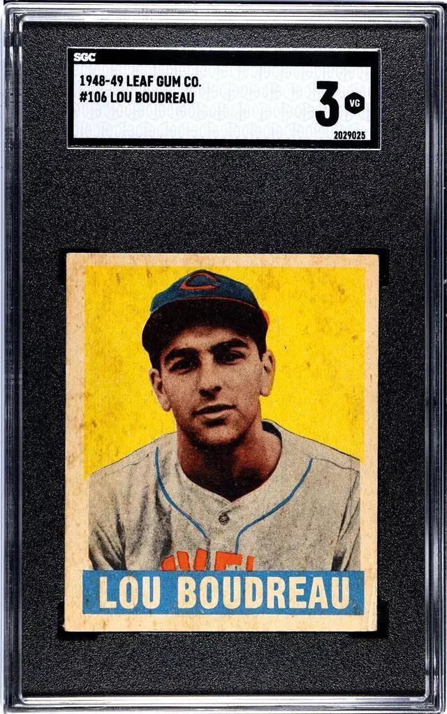 Main image of Lou Boudreau 1948-49 Leaf Gum Co Rookie Card (RC) #106- SGC Graded 3 VG (Manager/Indians/HOF)