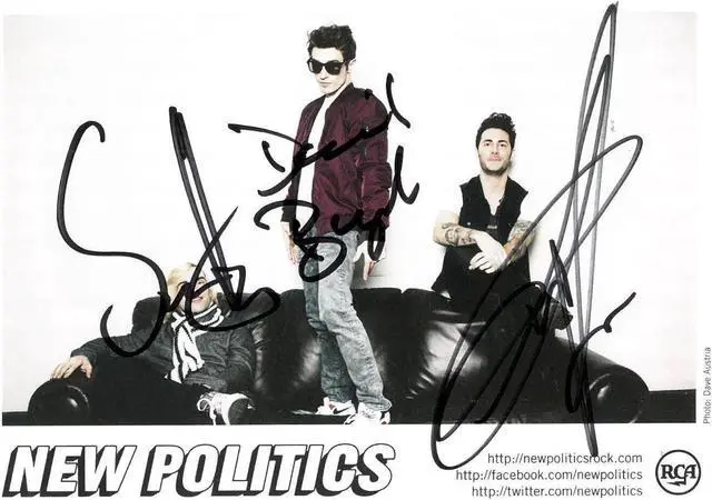 Main image of New Politics Rock Band signed 5x7 Photo  COA (David Boyd/Soren Hansen/Louis Vecchio/Danish)