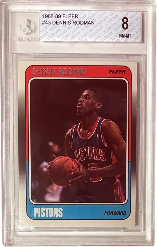 Main image of Dennis Rodman 1988-89 Fleer Rookie Card (RC) #43- PSA Graded 8 NM-MT (W/ Sub Grades/Detroit Pistons)