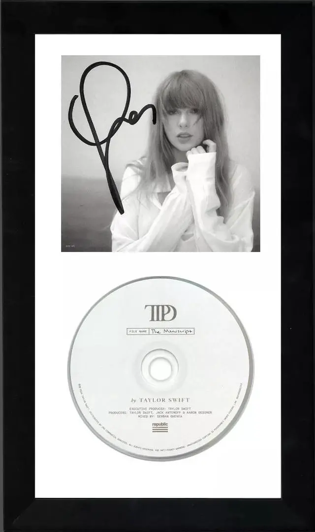 Main image of Taylor Swift signed 2024 The Tortured Poets Department 4.75x4.75 Art Card w/Album Cover Booklet w/ CD 6.5x12 Custom Framing- COA