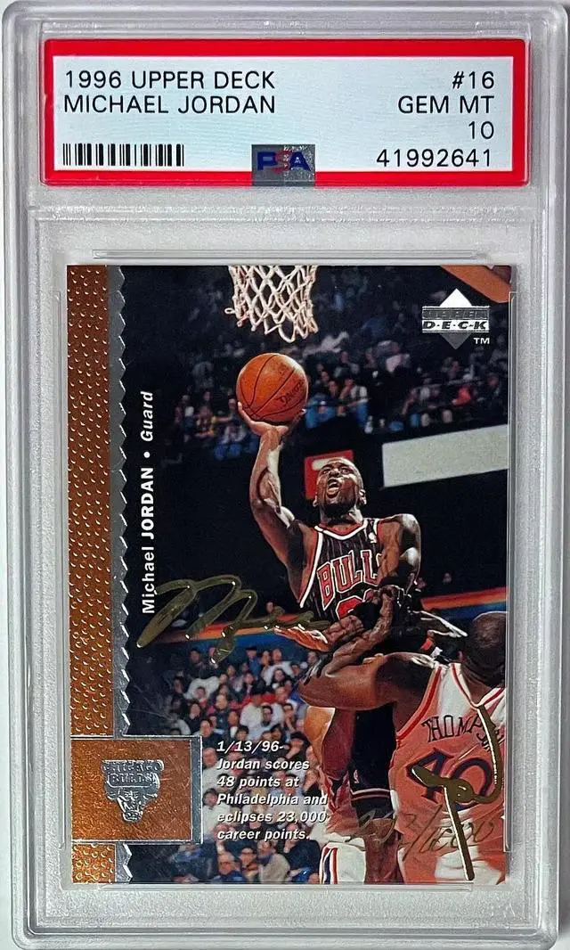 Main image of Michael Jordan 1996 Upper Deck Gold Facsimile Signatures Card #16- /1000- PSA Graded 10 Gem Mint (Ultra RARE/Bulls/HOF/GOAT)