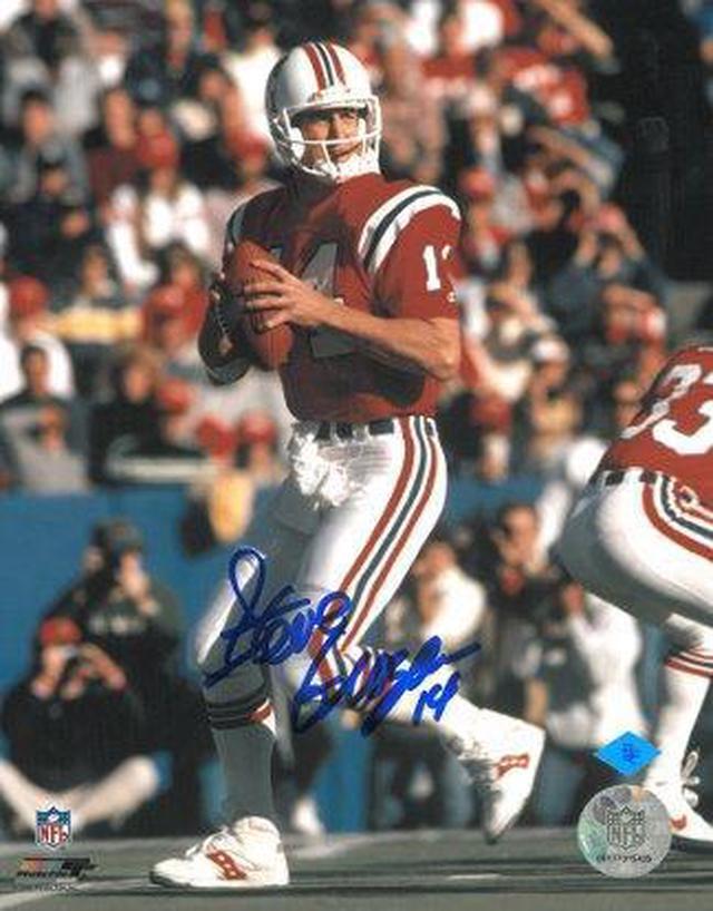 Main image of Steve Grogan signed New England Patriots 16X20 Photo (red jersey dropback)