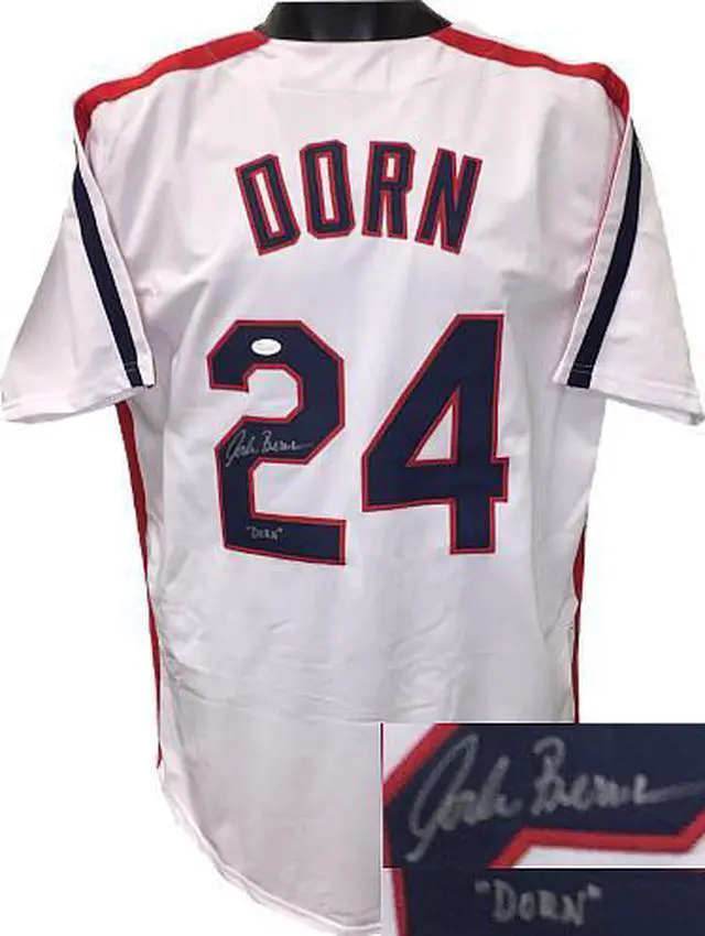 Main image of Corbin Bernsen signed White TB Custom Stitched Baseball Jersey "DORN" XL- JSA Hologram (Major League Movie)