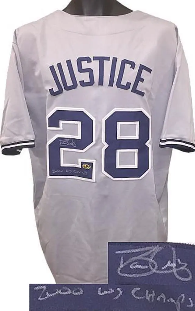 Main image of Dave Justice signed Gray TB Custom Stitched Pro Baseball Jersey 2000 WS Champs XL- MAB Hologram