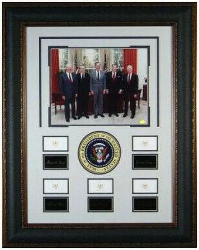 Main image of Historic Five US Presidents Engraved Replica Signatures Collection 29x37 Framing w/ Photo- George H.W. Bush & Ronald Reagan