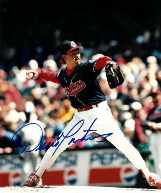 Main image of Dennis Martinez signed Cleveland Indians 8x10 Photo (navy jersey)