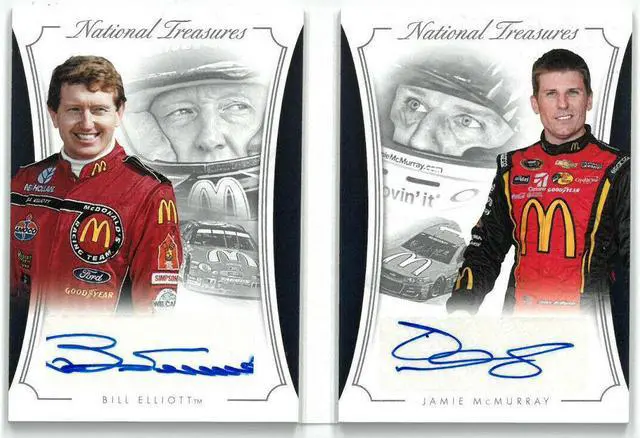 Main image of Bill Elliott & Jamie McMurray signed NASCAR 2016 Panini National Treasures Dual Signatures Card #DS-MCD- LTD 4/10
