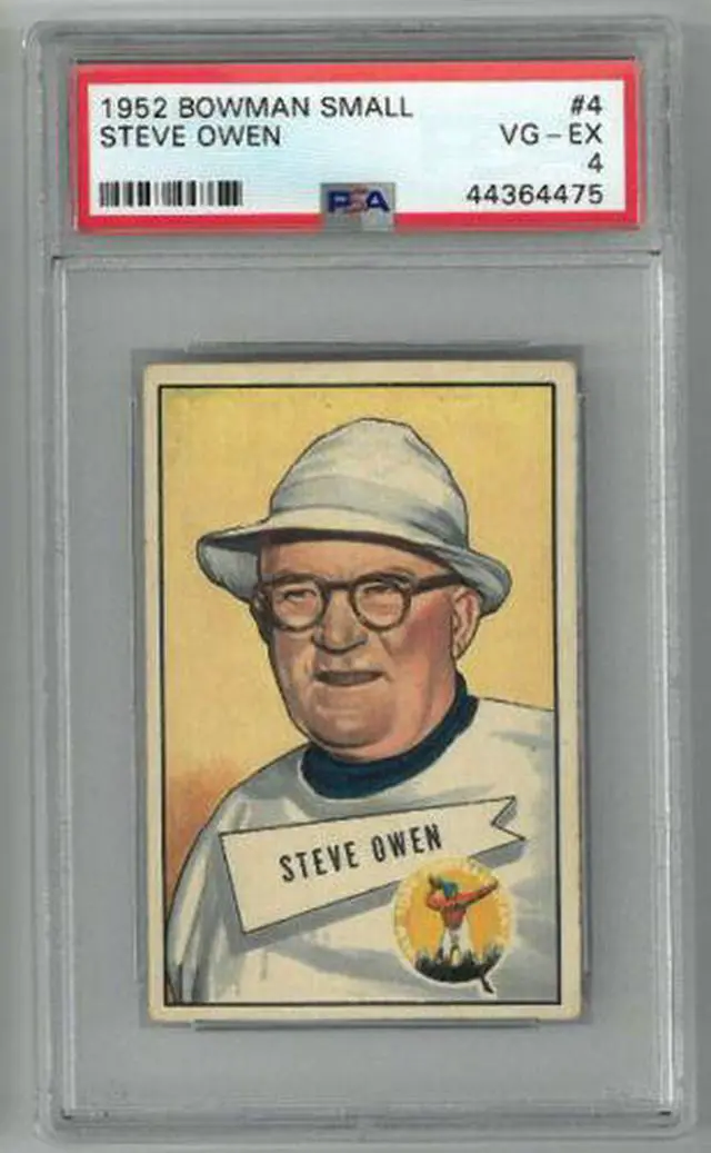 Main image of Steve Owen New York Giants 1952 Bowman Small Football Card #4- PSA Graded 4 Very Good- Excellent
