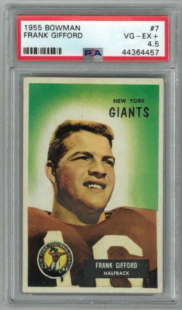 Main image of Frank Gifford New York Giants 1955 Bowman Football Card #7- PSA Graded 4.5 Very Good- Excellent+