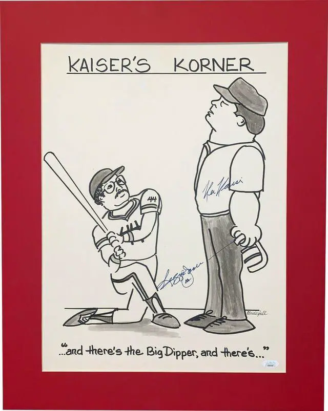 Main image of Reggie Jackson & Ken Kaiser dual signed Kaiser’s Corner New York Yankees Big Dipper photo/artwork Matted 19.5x24.5 #44- JSA Holo