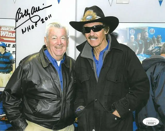 Main image of Bobby Allison signed NASCAR 8x10 Photo w/ NHOF 2011- JSA Hologram #DD39306 (w/ Richard Petty)