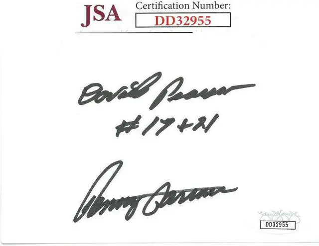 Main image of David Pearson & Benny Parsons dual signed NASCAR 3x5 Index Card- JSA Hologram #DD32955