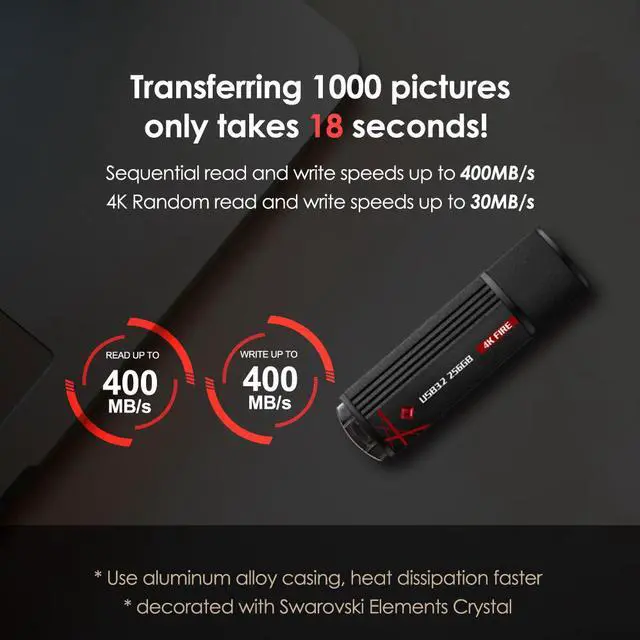 Alt view image 5 of 7 - TCELL 4K Fire 256GB USB 3.2 Flash Drive 400MB/s Above,UASP Supported, high Speed Solid State Flash Drive Thumb Drive Memory Stick for Designer Gamer Tesla dashcam Sentry Mode