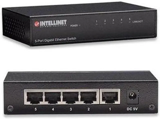 Alt view image 4 of 19 - Intellinet 5-Port Gigabit Ethernet Switch, Desktop Size, Metal Housing, IEEE 802.3az (Energy Efficient Ethernet)