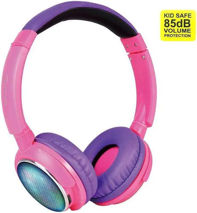 Alt view image 7 of 7 - Contixo KB 300 Kids Bluetooth Wireless Headphones | 85db Volume Limiting, Microphone, MicroSD Card Player, Wired 3.5mm AUX Cable, Music Streaming, Colorful LED Lights (Purple + Pink)