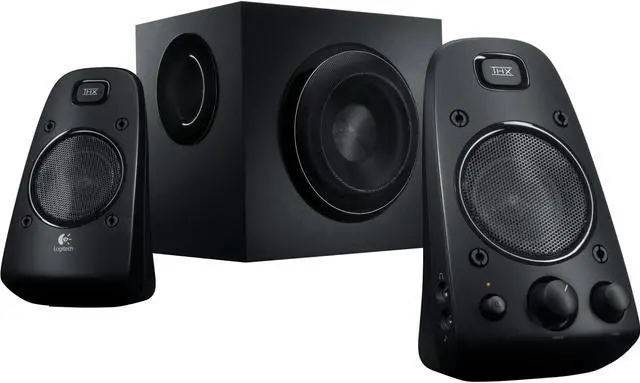 Main image of Logitech 980-000402 Z623 200 Watts RMS power Home Speaker System WITH Subwoofer, Satellite, 2.1 Captivating THX Sound for your music, movies, and games Audio Input	RCA, Auxiliary - Black