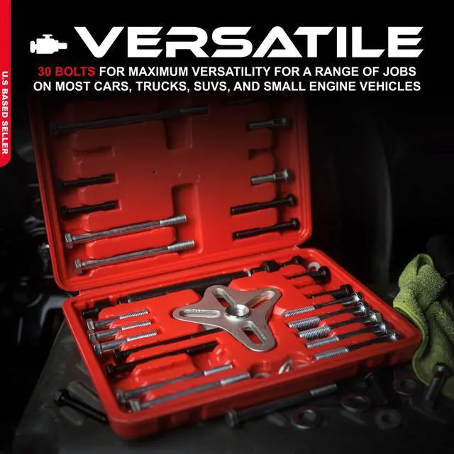 Alt view image 9 of 13 - ABN Harmonic Balancer Puller Tool 46pc Flywheel Crankshaft Pulley Steering Wheel