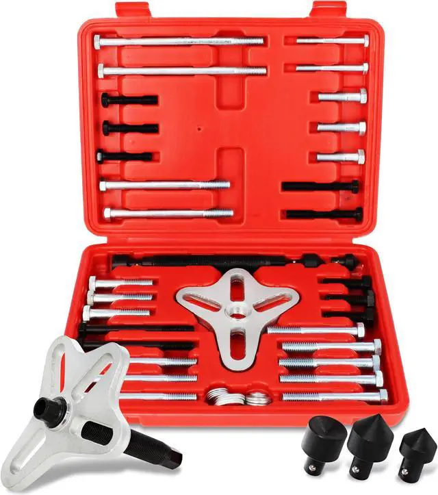 Alt view image 2 of 13 - ABN Harmonic Balancer Puller Tool 46pc Flywheel Crankshaft Pulley Steering Wheel