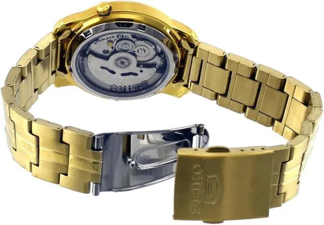 Alt view image 2 of 10 - Seiko 5 SNKL86 Men's Gold Tone Stainless Steel Gold Dial Automatic Watch