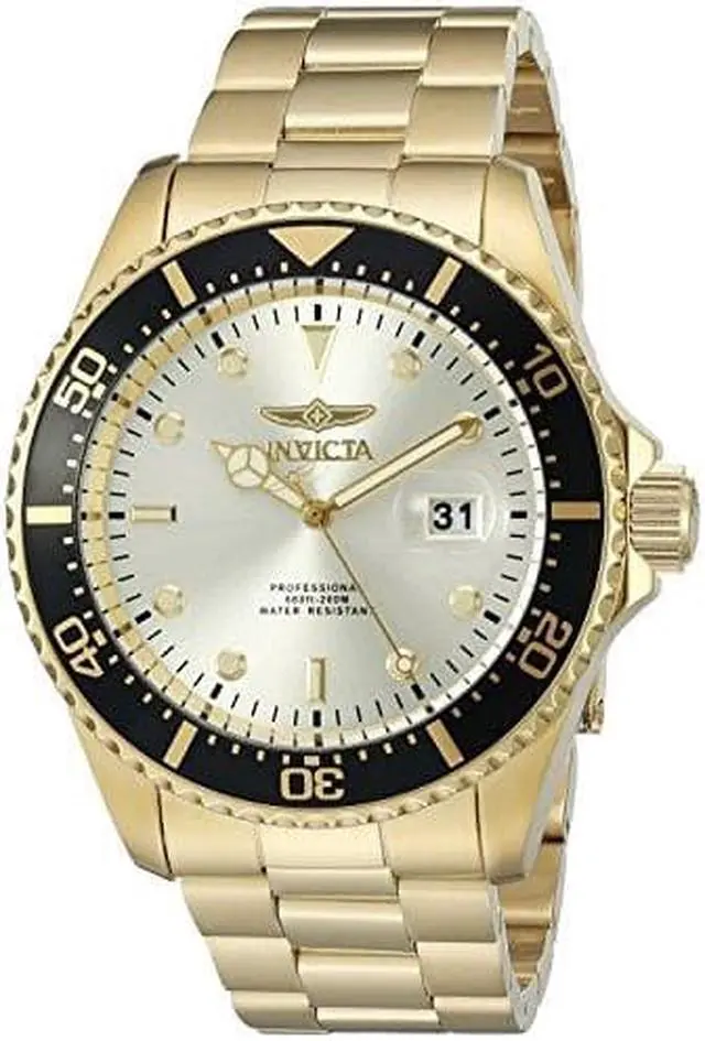 Alt view image 10 of 12 - Men's Pro Diver 18K Gold Plated Stainless Steel Champagne Dial