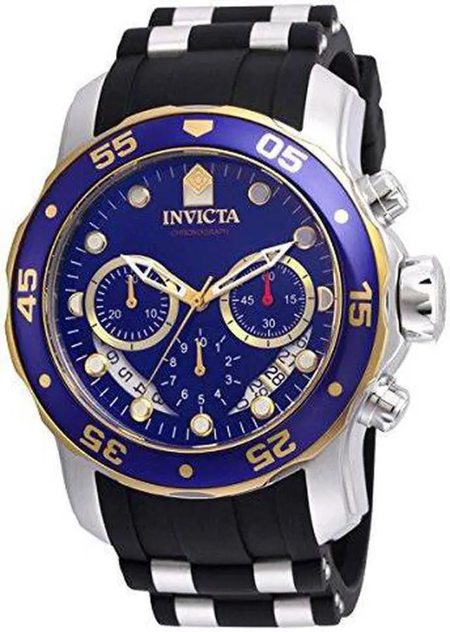 Alt view image 8 of 14 - Invicta 22971 Men's Pro Diver Chronograph Black Silicone Blue Dial Two-Tone Bezel Watch