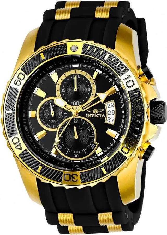 Alt view image 7 of 14 - Invicta 22430 Men's Pro Diver Chronograph Black Silicone & Pu Black Dial 18K Gp Ss Watch