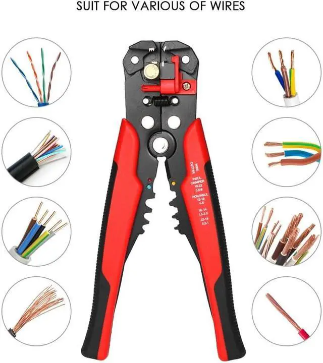 Alt view image 2 of 6 - Multi-functional 8" Self-adjusting Cable Wire Stripper With Cutter & Crimper Automatic Wire Stripping Pliers Crimping Tool 10-24AWG - Red
