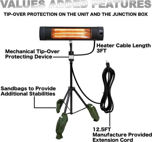 Alt view image 3 of 6 - Dr Infrared Heater DR-338 Carbon Infrared Patio Heater With Tripod, Black