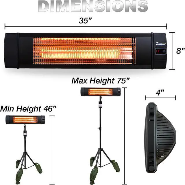 Alt view image 2 of 6 - Dr Infrared Heater DR-338 Carbon Infrared Patio Heater With Tripod, Black