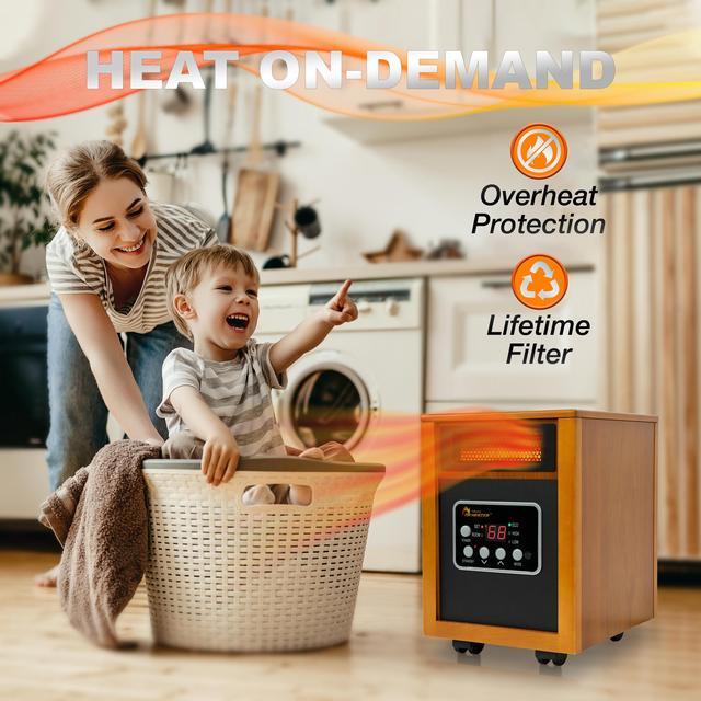 Alt view image 5 of 9 - Dr Infrared Heater DR-968, Advanced Dual Heating System, Portable Quartz Infrared Space Heater, 1500-Watt