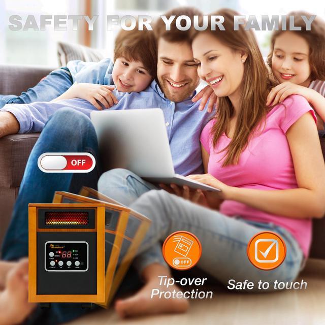 Alt view image 4 of 9 - Dr Infrared Heater DR-968, Advanced Dual Heating System, Portable Quartz Infrared Space Heater, 1500-Watt