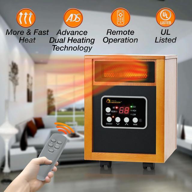 Alt view image 3 of 9 - Dr Infrared Heater DR-968, Advanced Dual Heating System, Portable Quartz Infrared Space Heater, 1500-Watt