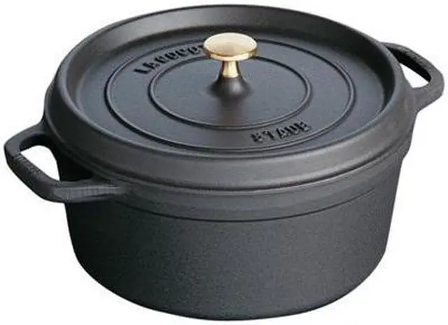 Main image of Staub Cast Iron Round Cocotte, Dutch Oven, 4-quart, serves 3-4, Made in France, Matte Black