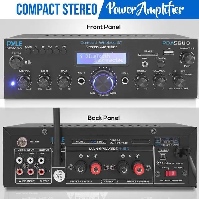 Alt view image 2 of 19 - Pyle PDA5BU.0 Home Compact Bluetooth Amplifier Stereo Receiver System with FM Radio, MP3/USB/SD/AUX (200 Watt)