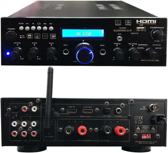 Alt view image 2 of 10 - Pyle PDA9HBU 200 Watt Compact Wireless Bluetooth USB FM Radio Stereo Amplifier with Digital LCD Display