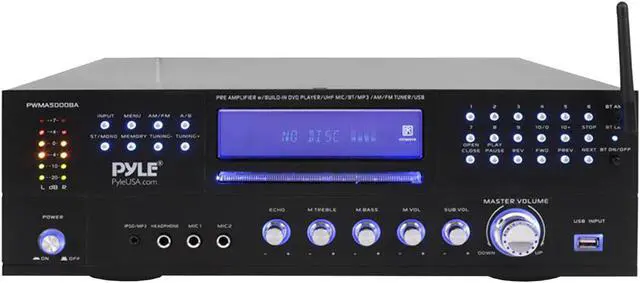 Alt view image 2 of 18 - Pyle PWMA5000BA 3000 Watt Peak Power Pro Audio Bluetooth USB Home Theater Preamplifier AM/FM Stereo Multimedia Receiver System with 2 Wireless Mics